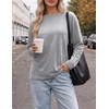 Ekouaer Womens Oversized Long Sleeve Cotton Shirts Crew Neck Fall Tops(Grey)