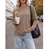 Ekouaer Womens Oversized Long Sleeve Cotton Shirts Crew Neck Fall Tops(Khaki)