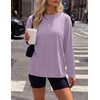 Ekouaer Womens Oversized Long Sleeve Cotton Shirts Crew Neck Fall Tops(Light Purple)
