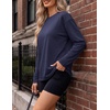 Ekouaer Womens Oversized Long Sleeve Cotton Shirts Crew Neck Fall Tops(Navy Blue)