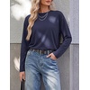 Ekouaer Womens Oversized Long Sleeve Cotton Shirts Crew Neck Fall Tops(Navy Blue)