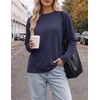 Ekouaer Womens Oversized Long Sleeve Cotton Shirts Crew Neck Fall Tops(Navy Blue)