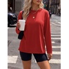 Ekouaer Womens Oversized Long Sleeve Cotton Shirts Crew Neck Fall Tops(Red)