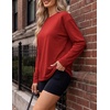 Ekouaer Womens Oversized Long Sleeve Cotton Shirts Crew Neck Fall Tops(Red)
