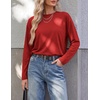 Ekouaer Womens Oversized Long Sleeve Cotton Shirts Crew Neck Fall Tops(Red)