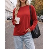 Ekouaer Womens Oversized Long Sleeve Cotton Shirts Crew Neck Fall Tops(Red)