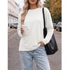 Ekouaer Womens Oversized Long Sleeve Cotton Shirts Crew Neck Fall Tops(White)