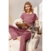 Ekouaer Womens Pajama Set Short Sleeve Crop Top Foldover Flare Pants(Gray Purple)