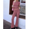 Ekouaer Womens Pajama Set Short Sleeve Crop Top Foldover Flare Pants(Gray Purple)