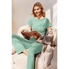 Ekouaer Womens Pajama Set Short Sleeve Crop Top Foldover Flare Pants(Ice Green)