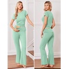 Ekouaer Womens Pajama Set Short Sleeve Crop Top Foldover Flare Pants(Ice Green)