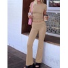 Ekouaer Womens Pajama Set Short Sleeve Crop Top Foldover Flare Pants(Khaki)