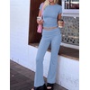 Ekouaer Womens Pajama Set Short Sleeve Crop Top Foldover Flare Pants(Light Blue)
