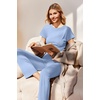 Ekouaer Womens Pajama Set Short Sleeve Crop Top Foldover Flare Pants(Light Blue)