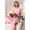 Ekouaer Womens Pajama Set Short Sleeve Crop Top Foldover Flare Pants(Pink)