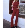 Ekouaer Womens Pajama Set Short Sleeve Crop Top Foldover Flare Pants(Wine Red)