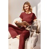 Ekouaer Womens Pajama Set Short Sleeve Crop Top Foldover Flare Pants(Wine Red)
