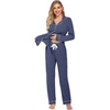 Ekouaer Women’s Pajamas Long Sleeve Loungewear Casual Button Down Pjs(Dark Blue)