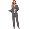 Ekouaer Women’s Pajamas Long Sleeve Loungewear Casual Button Down Pjs(Flower Grey)