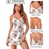 Ekouaer Women’s Satin Chemise Nightgown Sleeveless Slip Sleepwear S-2XL(Plants Flowers White)
