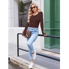 Long Sleeve Shirts for Women Thumb Hole Fitted Tops Thermal Layering Tees(Brown)