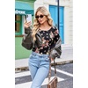 Long Sleeve Shirts for Women Thumb Hole Fitted Tops Thermal Layering Tees(Floral Black)
