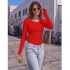 Long Sleeve Shirts for Women Thumb Hole Fitted Tops Thermal Layering Tees(Red)