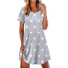 Ekouaer Nightgowns for Women Pleated Nightshirts Short Sleeve Sleepshirts(Light Grey White Star)