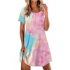 Ekouaer Nightgowns for Women Pleated Nightshirts Short Sleeve Sleepshirts(Pink & Blue Tie Dye)
