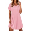 Ekouaer Nightgowns for Women Pleated Nightshirts Short Sleeve Sleepshirts(Pink)