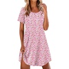 Ekouaer Nightgowns for Women Pleated Nightshirts Short Sleeve Sleepshirts(Pink White Florals)
