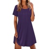 Ekouaer Nightgowns for Women Pleated Nightshirts Short Sleeve Sleepshirts(Purple)