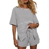 Ekouaer Womens Two Piece Sets Summer Lounge Set Matching Outfits(Black White Striped)