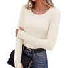 Long Sleeve Shirts for Women Thumb Hole Fitted Tops Thermal Layering Tees(Beige)