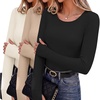 Long Sleeve Shirts for Women Thumb Hole Fitted Tops Thermal Layering Tees(Black/Khaki/Beige)