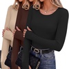 Long Sleeve Shirts for Women Thumb Hole Fitted Tops Thermal Layering Tees(Black/Khaki/Brown)