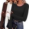 Long Sleeve Shirts for Women Thumb Hole Fitted Tops Thermal Layering Tees(Black/White/Brown)