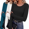 Long Sleeve Shirts for Women Thumb Hole Fitted Tops Thermal Layering Tees(Black/White/Dark Blue)