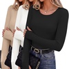 Long Sleeve Shirts for Women Thumb Hole Fitted Tops Thermal Layering Tees(Black/White/Khaki)
