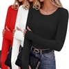Long Sleeve Shirts for Women Thumb Hole Fitted Tops Thermal Layering Tees(Black/White/Red)