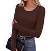 Long Sleeve Shirts for Women Thumb Hole Fitted Tops Thermal Layering Tees(Brown)