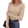 Long Sleeve Shirts for Women Thumb Hole Fitted Tops Thermal Layering Tees(Khaki)