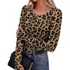 Long Sleeve Shirts for Women Thumb Hole Fitted Tops Thermal Layering Tees(Leopard)
