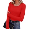 Long Sleeve Shirts for Women Thumb Hole Fitted Tops Thermal Layering Tees(Red)