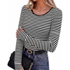 Long Sleeve Shirts for Women Thumb Hole Fitted Tops Thermal Layering Tees(Stripe White & Black)