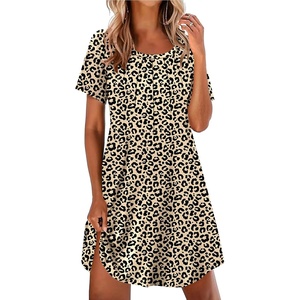 Ekouaer Nightgowns for Women Pleated Nightshirts Short Sleeve Sleepshirts(Brown Leopard)