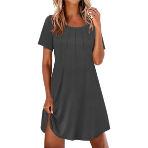Ekouaer Nightgowns for Women Pleated Nightshirts Short Sleeve Sleepshirts(Dark Grey)