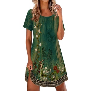 Ekouaer Nightgowns for Women Pleated Nightshirts Short Sleeve Sleepshirts(Green Pea Floral)