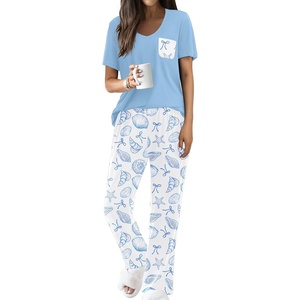 Ekouaer Pajama Sets for Women 2 Piece Short Sleeve Pj V Neck Chest Pocket(White Sea Shell)