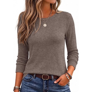 Ekouaer Womens Long Sleeve Shirts Casual Crewneck Tops Fall Clothes(Brown)